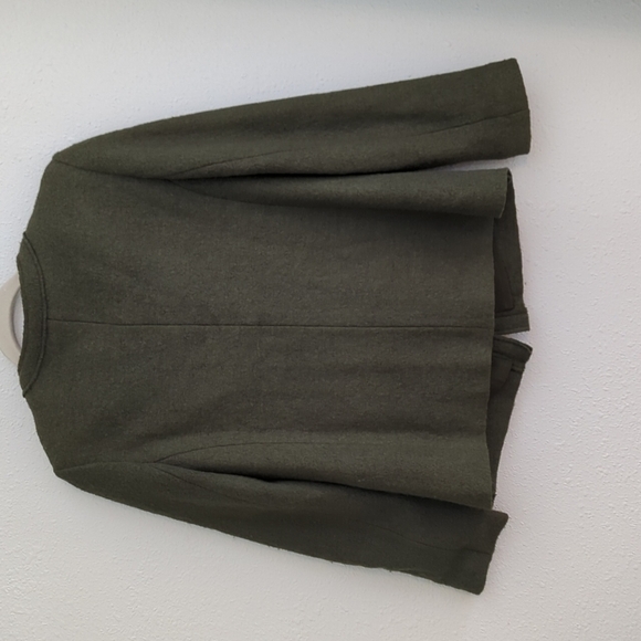 Chico's Military Army Green Ruffled Front Wool Blend Lined Jacket Blazer y2k - Picture 6 of 13